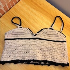 Zara Beige medium Crochet Top with Black Accents